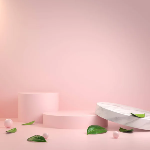 극도로 현대의 분홍빛 지휘대와 나뭇잎 — 스톡 사진