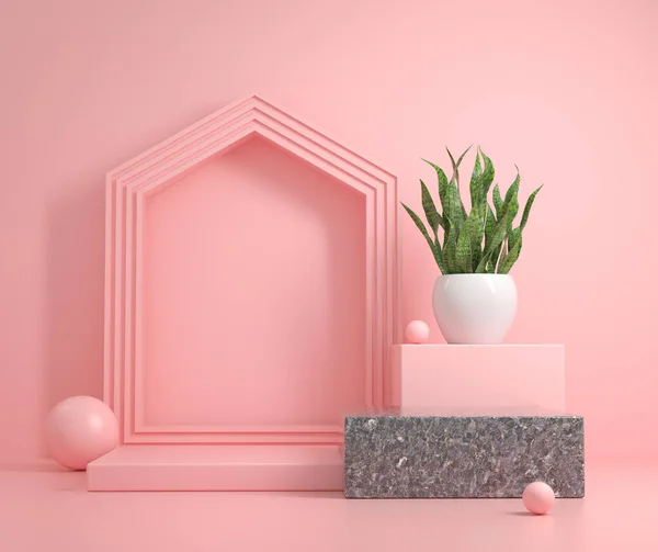 Mockup Podium Soft Pink Color Concept House Symbol Shape Snake — 스톡 사진