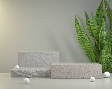 Mockup Podium Stone Yılan Bitkisi Arkaplanlı Gösteri Ürünleri 3D