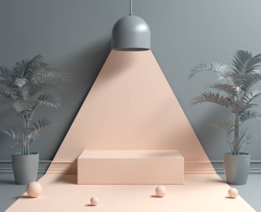 Aydınlık Lamba Altında Asgari Boş Podyum 3d Arkaplan Hazırlama