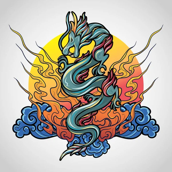 Desain Logo Tato Naga Ilustrasi Vektor - Stok Vektor