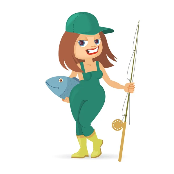 Fille avec canne à pêche — Image vectorielle