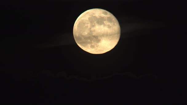 Luna llena super subiendo sobre las nubes de cerca — Vídeos de Stock