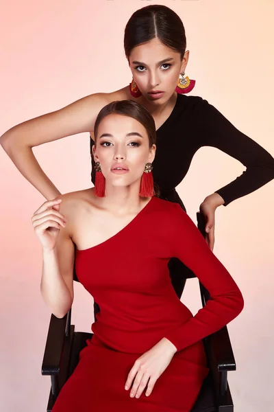 Dois Modelo Moda Senhora Bonita Sexy Estilo Glamour Bela Mulher — Fotografia de Stock