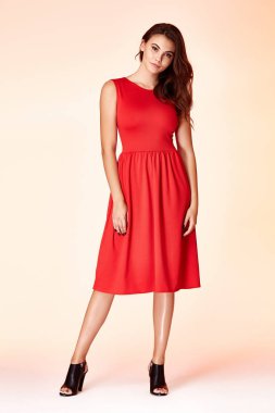 Kadın modeli moda stil kırmızı skinny elbise güzel Sekreteri diplomatik protokol office Tekdüzen hostes hava hostes iş Bayan mükemmel vücut şekli esmer saç giyim takım elbise zerafet casual.