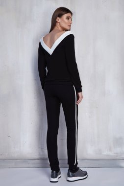 Seksi güzel moda kadın giyim siyah raslantısal spor takım elbise eğilim clo