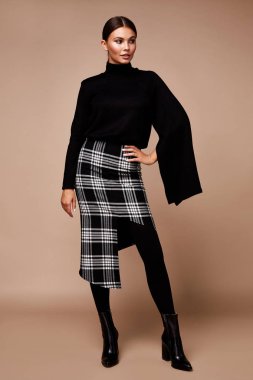 Seksi güzel moda kadın etek kazak trend giysiler colle giymek