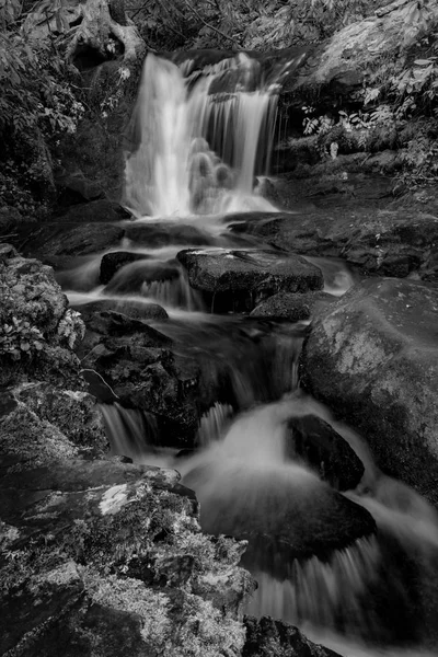 Agua Corriendo Través Husky Branch Falls Blanco Negro — Foto de Stock