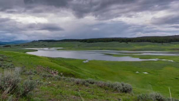 Yellowstone Hayden Regn Faller Över Dalen Yellowstone — Stockvideo