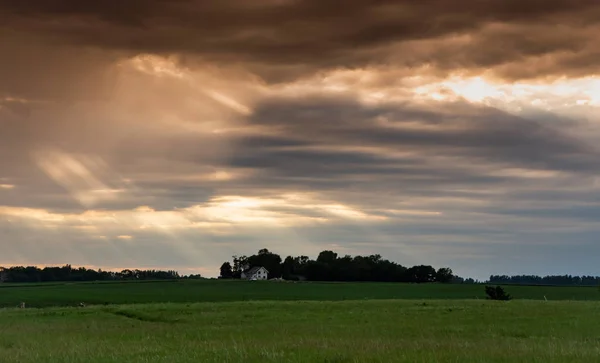 Sun Rays Fall Over Field in Rural Minnesota