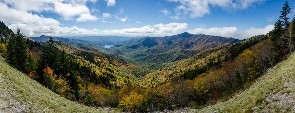 Lago Montagna Autunno Lungo Blue Ridge Parkway Panorama — Foto Stock