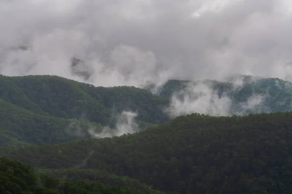 Whisps Van Mist Langs Blue Ridge Parkway Bewolkte Dag — Stockfoto