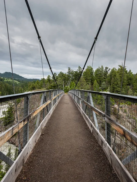 Crossing Suspension Bridge Overcast Day Yellowstone — Stock Photo, Image