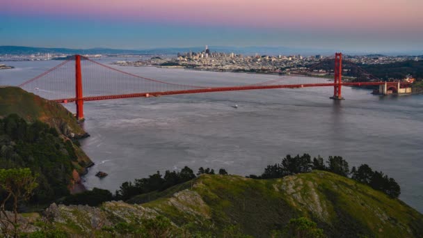 Časová Prodleva San Francisku Při Západu Slunce Výhledem Golden Gate — Stock video