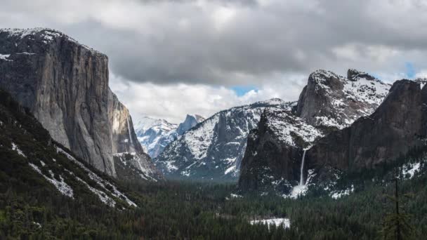 Tijd Lapse Van Yosemite Vanaf Tunnel View Een Heldere Winterdag — Stockvideo
