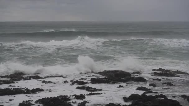 沿着俄勒冈州海岸的海浪在这些东西上的裂缝 — 图库视频影像