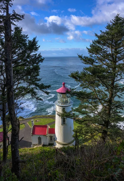 Mirando hacia abajo en el faro de la cabeza de Heceta en el descanso del día —  Fotos de Stock