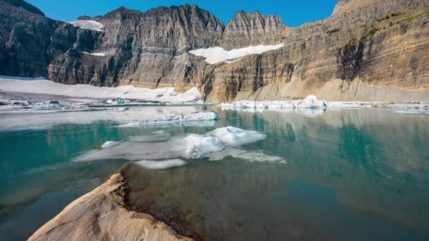 Grinnell Glacier Melts Morning Low Vantage Point — Stock Video