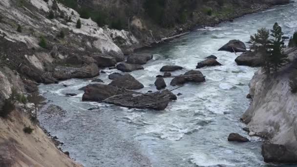 Βράχια Και Συντρίμμια Στον Ποταμό Γιέλοουστοουν — Αρχείο Βίντεο