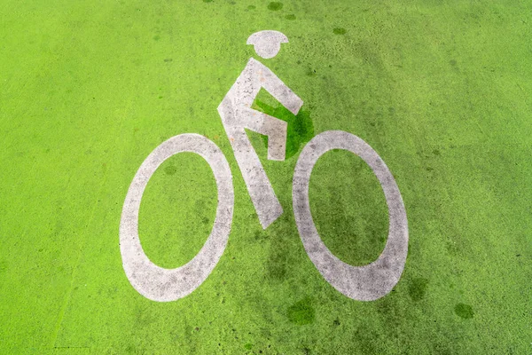 Grön Cykel Lane Målad Smutsig Väg — Stockfoto