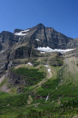 Şelale yazın buzuldan aşağıya doğru dökülür.