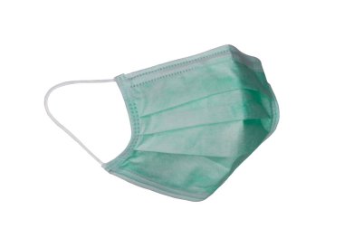 Tıbbi kullanım için yeşil maske, mikropları önlemek için beyaz arka plan, aşınma maskesi