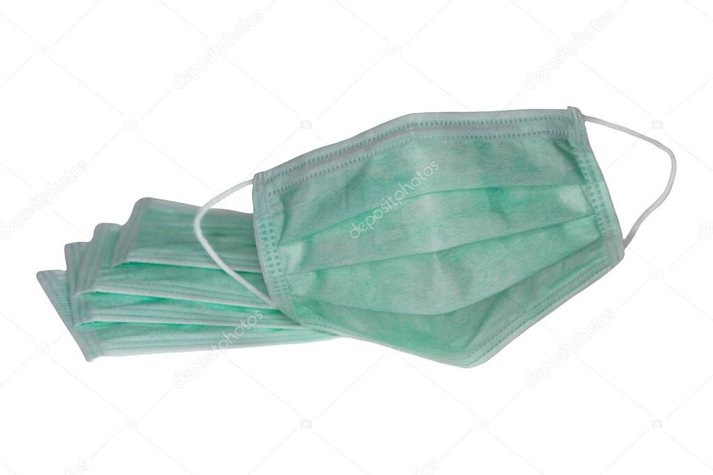 Green mask for medical use, white background, mask for wear to prevent germs