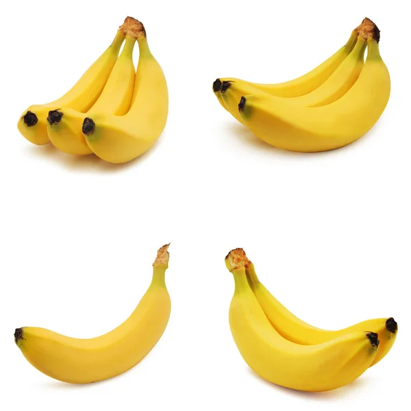 Raccolta Banane Gialle Isolate Fondo Bianco — Foto Stock