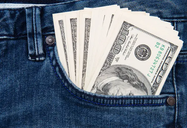 Dollaro Americano Banconote Jeans Tasca Sfondo — Foto Stock