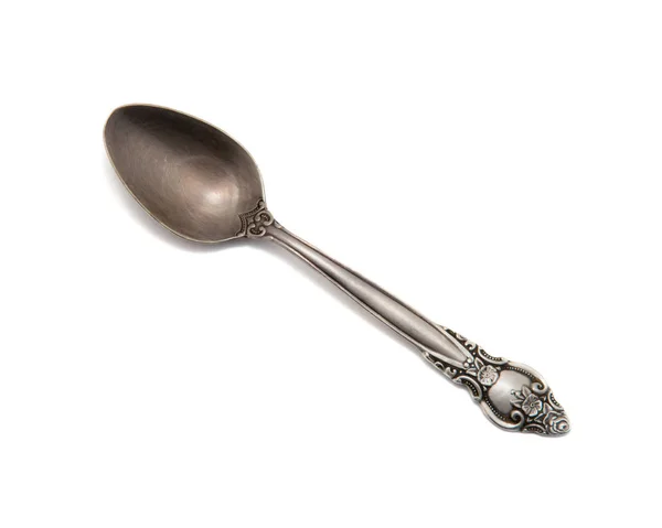 Old Silver Spoon Ornament Isolated White Background — Stock Photo, Image