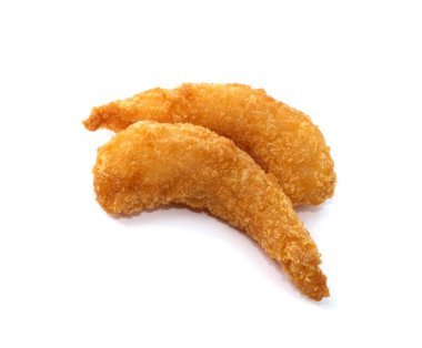 Kızarmış karidesler beyazda izole edilmiş.