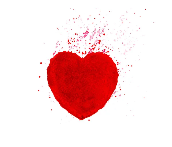 Akvarel Ručně Malované Červené Srdce — Stock fotografie