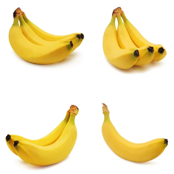 Coleção Bananas Amarelas Isoladas Sobre Fundo Branco — Fotografia de Stock