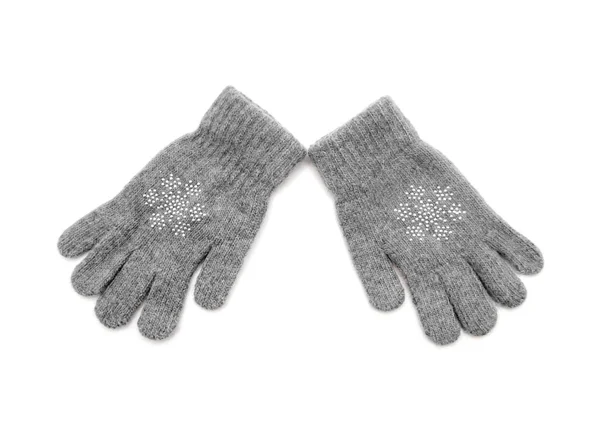 Woolen Grey Gloves White Background — Stock Photo, Image