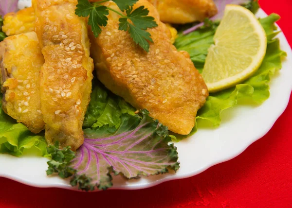 Delicious Spiced Catfish Escalope Sesame — Stock Photo, Image