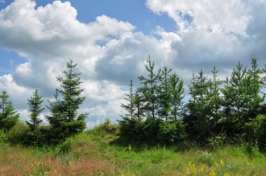 Mavi gökyüzüne karşı manzaralı dağ zirveleri