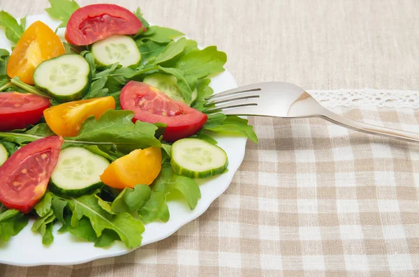 Fresh Salad Tomatoes Rucola Cucumbers — Stock Photo, Image