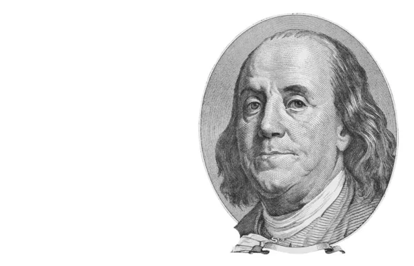 Benjamin Franklin Portret Honderd Dollar Bankbiljet Geïsoleerd Wit — Stockfoto