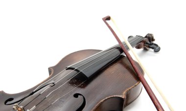 Violin and bow on white background clipart