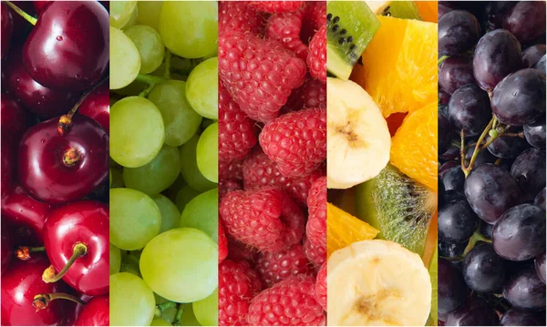 Fundo Alimentar Saudável Coleta Com Frutas Bagas Diferentes — Fotografia de Stock