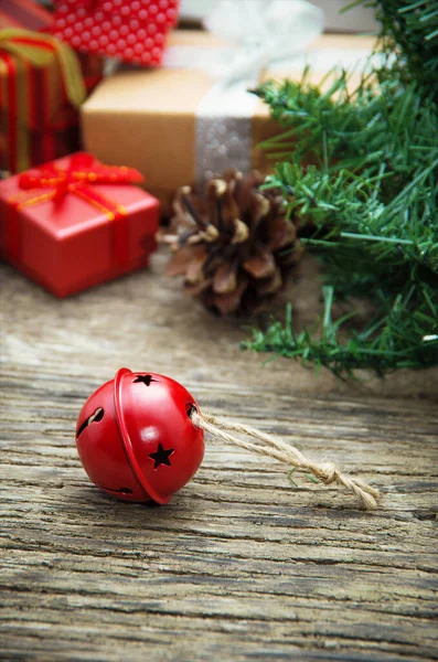 Karácsonyi Jingle Harangok Egy Rusztikus Háttér — Stock Fotó