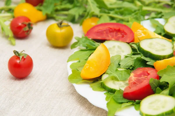 Fresh Salad Tomatoes Rucola Cucumbers — Stock Photo, Image