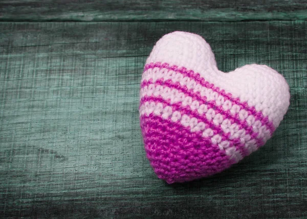 Corazón Amor Sobre Fondo Textura Madera Concepto Tarjeta San Valentín — Foto de Stock