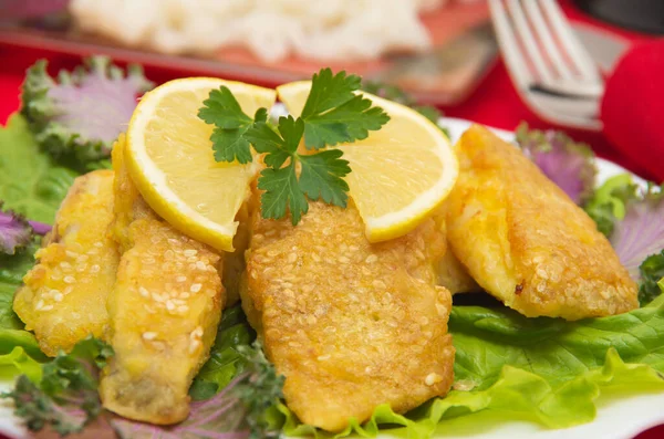 Delicious Spiced Catfish Escalope Sesame — Stock Photo, Image