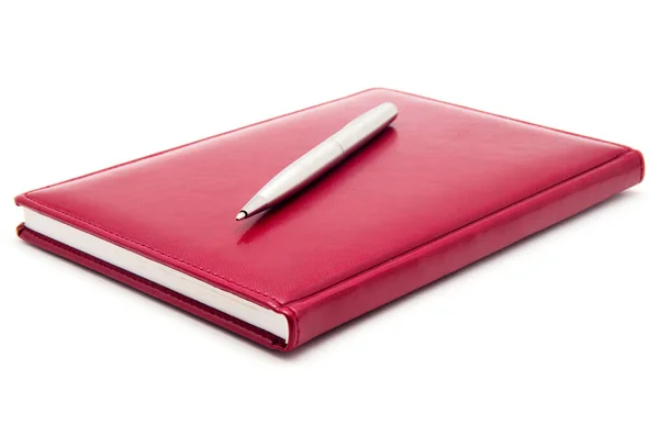 Journal Rouge Stylo Sur Fond Blanc — Photo