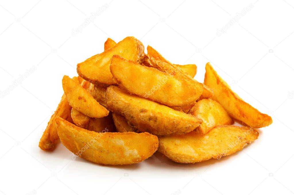 fried Potato wedges. Fast food. Isolated on white