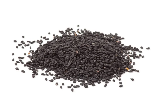 Куча Черных Кунжута Семена Изолированы Белом Фоне — стоковое фото