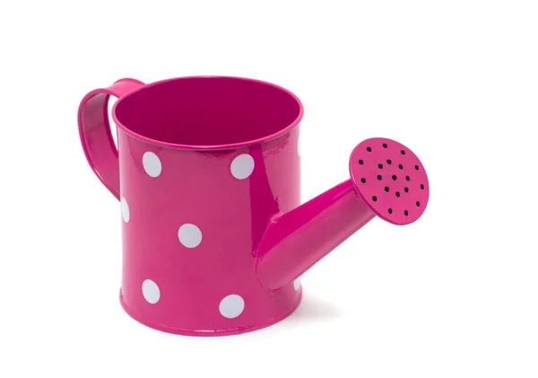 Roze Polka Dot Water Kan Geïsoleerd Wit — Stockfoto