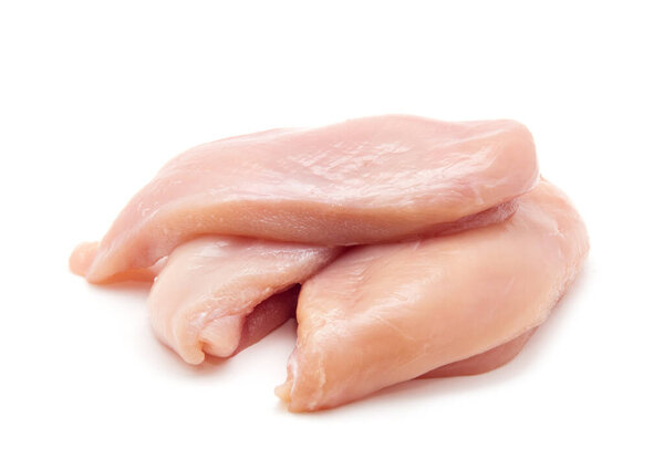Raw chicken breast fillets on white background