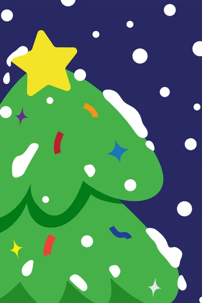 Primer Plano Del Árbol Navidad Con Nieve Fondo Azul Vector — Archivo Imágenes Vectoriales